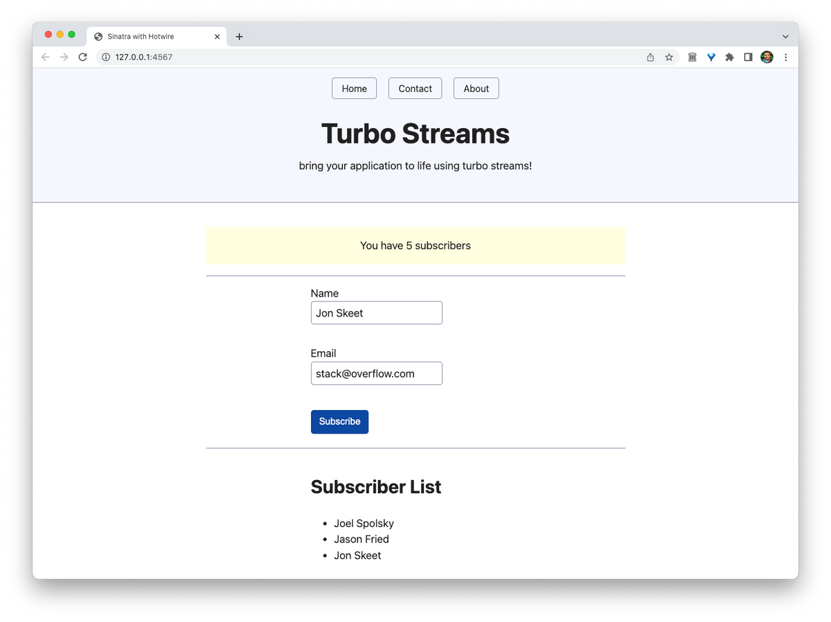 Turbo Streams Demo Application